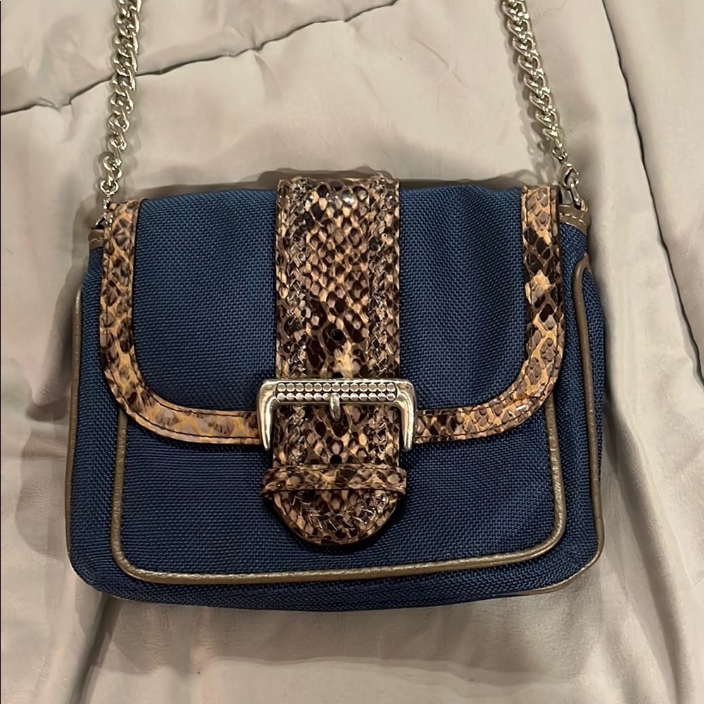 Brighton Blue and Snake Print Chain Shoulder Bag - Picture 3 of 8